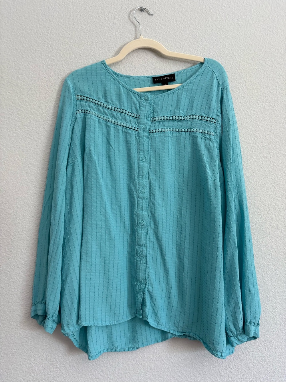 Lane Bryant Teal Button-Front Long-Sleeve Blouse
